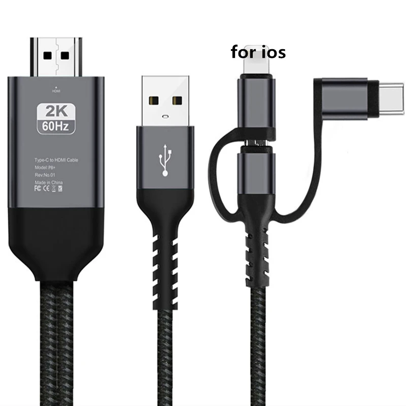 

3 In 1 Micro USB Type C To HDMI Adapter Aux Cable for IPhone X 6 7 8 IPad Samsung S8 S9 IOS Android Smart Mobilephone To TV HDTV