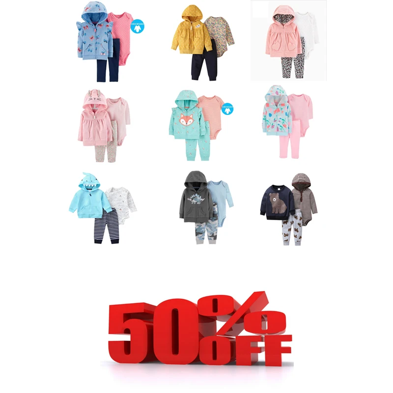 

Baby Boy Girl Clothes Set Long Sleeve Hooded Jacket+Romper+Pant Cotton Unisex Newborn Clothing 2021 Cartoon Animal Outfit 6-24M