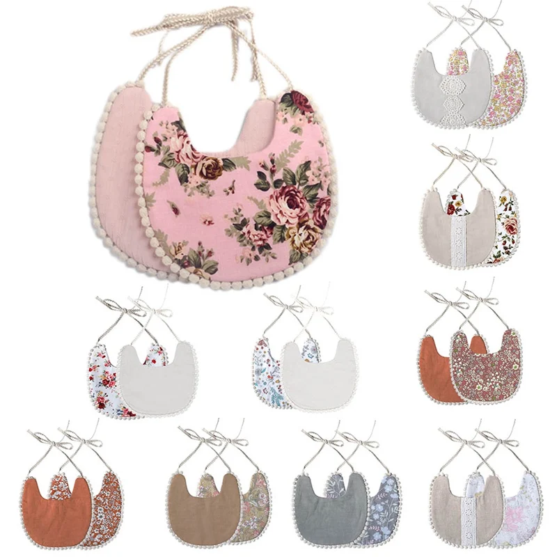 

Infant Baby Girls Boys Bib Kid Toddler Dinner Feeding Tassel Double-deck Cotton Floral Printed Burp Cloths Saliva Towel