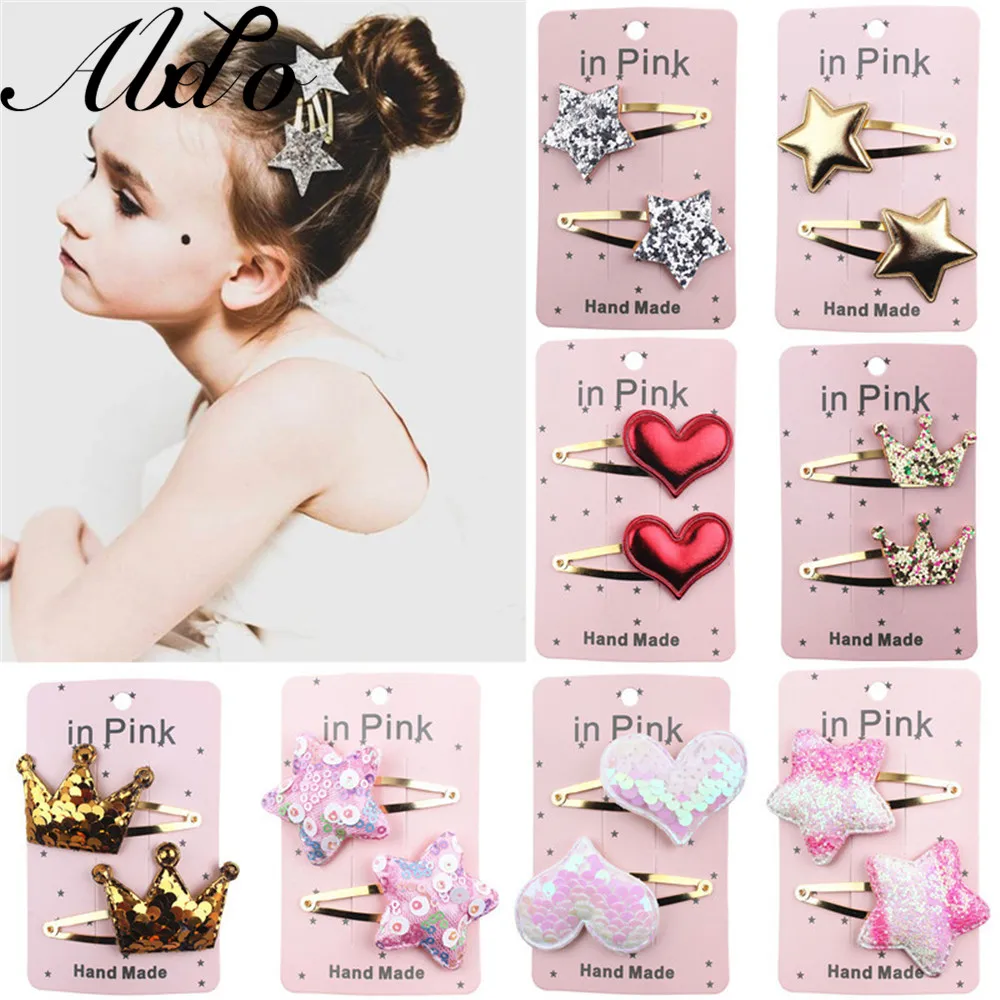 

ABDO 2020 Baby Headdress Metal Color Shiny Heart Star Hairpins For Baby Girl Hair Accessories 2Pcs Children Kids Hair Clips