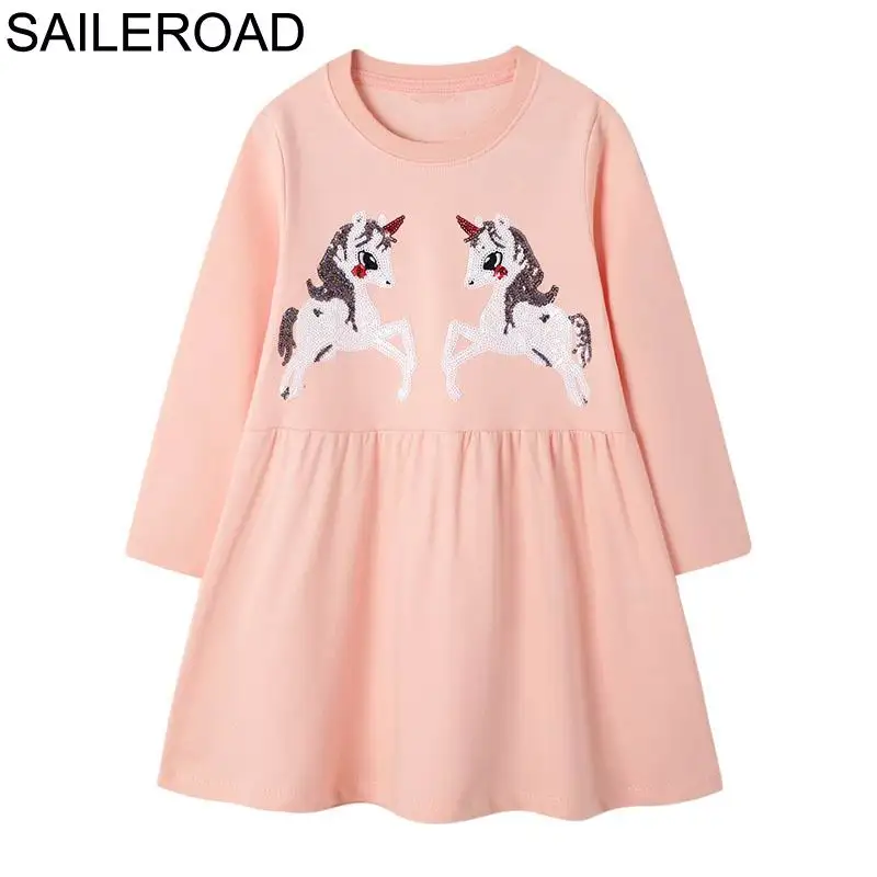 SAILEROAD 2-7Year Животных Аппликации Малыша Новорожденных Девочек Карманные Платья Vestidos Осень Единорог Детские Платья для Девочек Платье - Цвет: 7125 same picture
