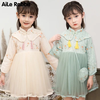 

2019 New Girls Dress Chinese Style Cheongsam Embroidered Veil Birthday Dress Children's Dress Princess Dress Girl 2-6 Years Old