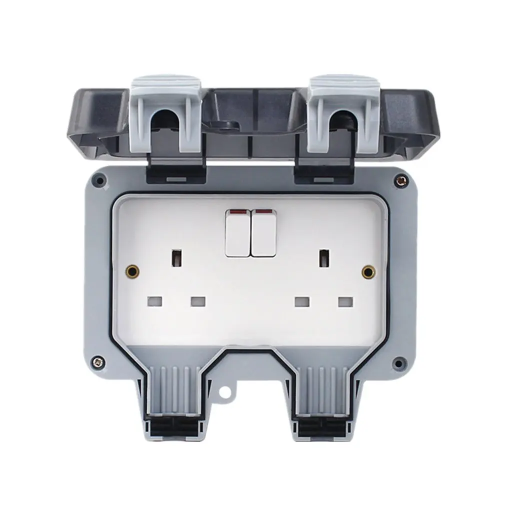 Outdoor Waterproof Socket Box Ip66 Switch Socket Splash Power Plug-In Rainproof Plug Two Open English 13A