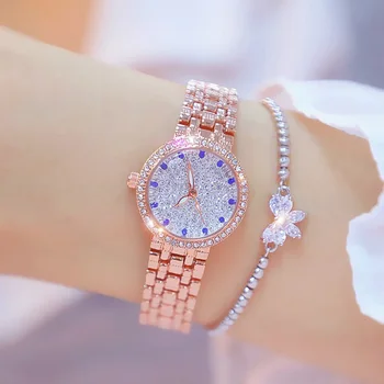 

Top Brand Luxury Rose Gold Watch Women Bracelet Crystal Watch Sapphire Female Quartz Watch Steel Belt Ladies Wristwatches Gift