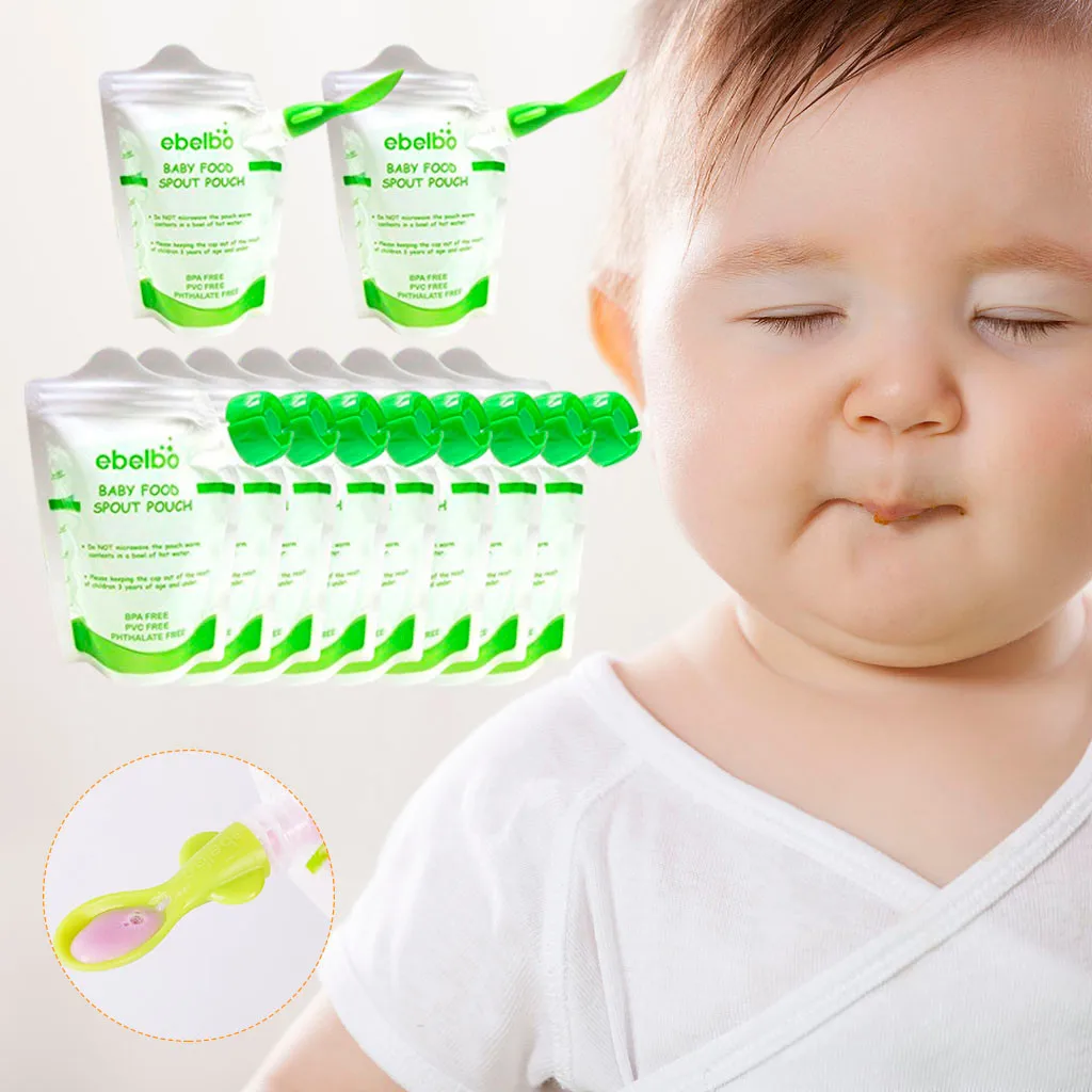10pcs/pack Baby Food Pouches Feeding Supplies Bag Double Zippers
