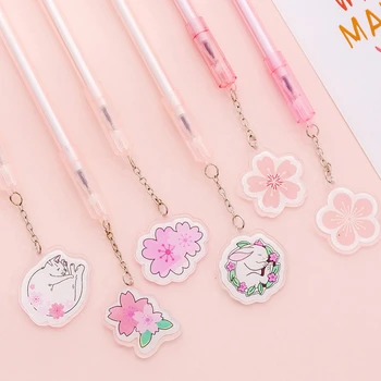 

Cherry Sakura Rabbit Cat Pendant Gel Pen Cute Sakura 0.38 mm black ink Signature Pen Escolar School Office Supplies Gift