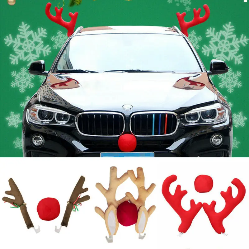 Car Vehicle Reindeer Antlers & Red Rudolph Nose Christmas Decoration Kit Gifts