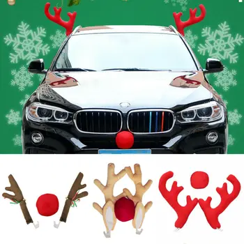

2020 Newest Car Vehicle Reindeer Antlers & Red Rudolph Nose Christmas Decoration Kit Gifts Christmas Car Antlers Red Nose Set