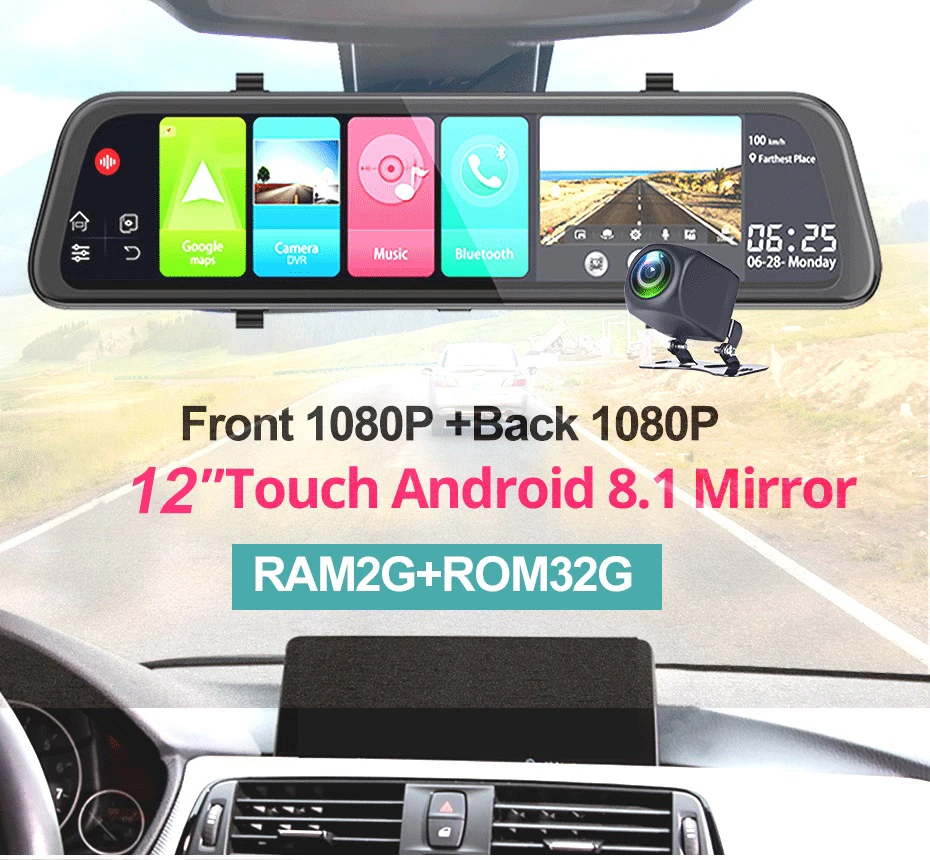 Автомобильная зеркальная видеокамера Antcam 12 дюймов 4G Android 8 1 GPS навигация ADAS 2 Гб