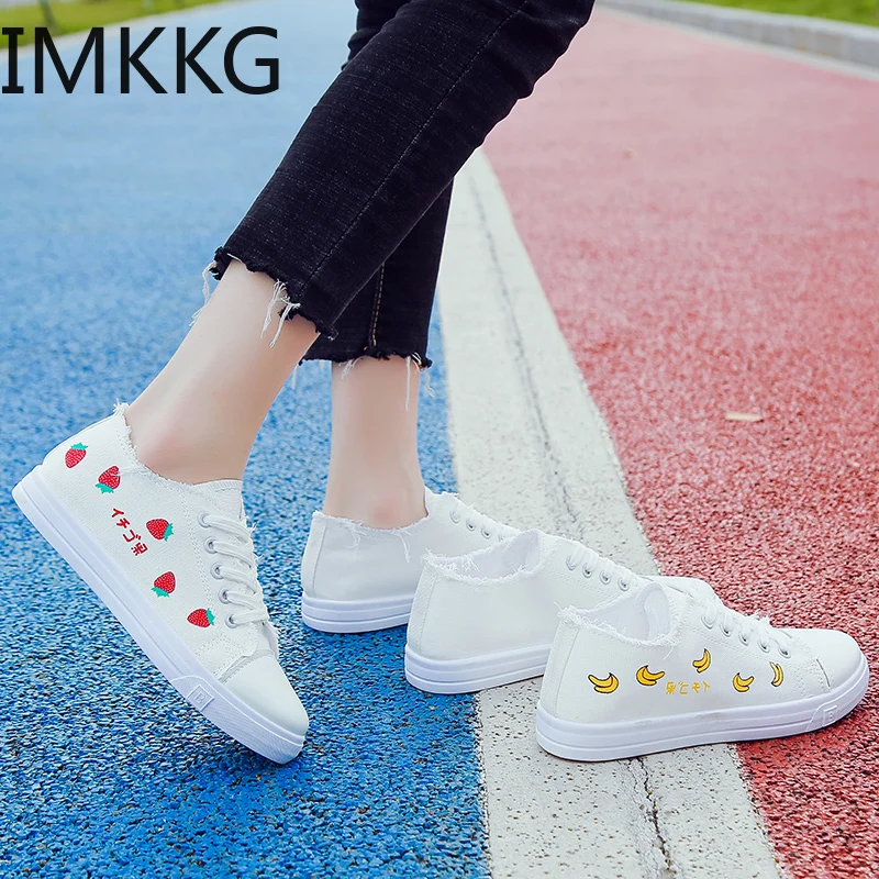 Студенческие кроссовки Обувь 2020 года Женская парусиновая обувь с фруктами