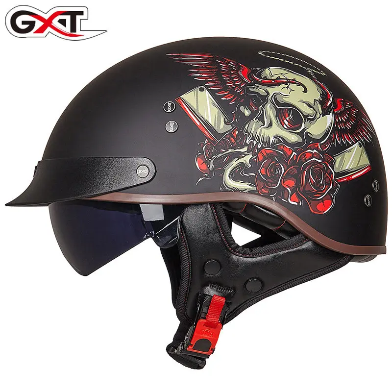 Cena GXT retro kask motocyklowy Vintage kask moto otwarta twarz skuter rowerzysta wyścigi motocyklowe kask jeździecki DOT zatwierdzony
