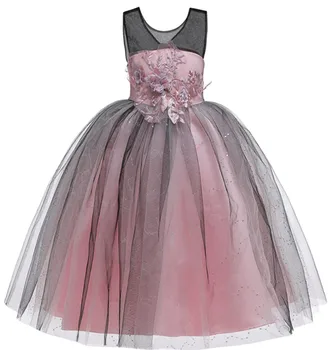 

Europe and the United States autumn and winter new girls dress lace bow dress wedding host evening dress girls dress show pettis