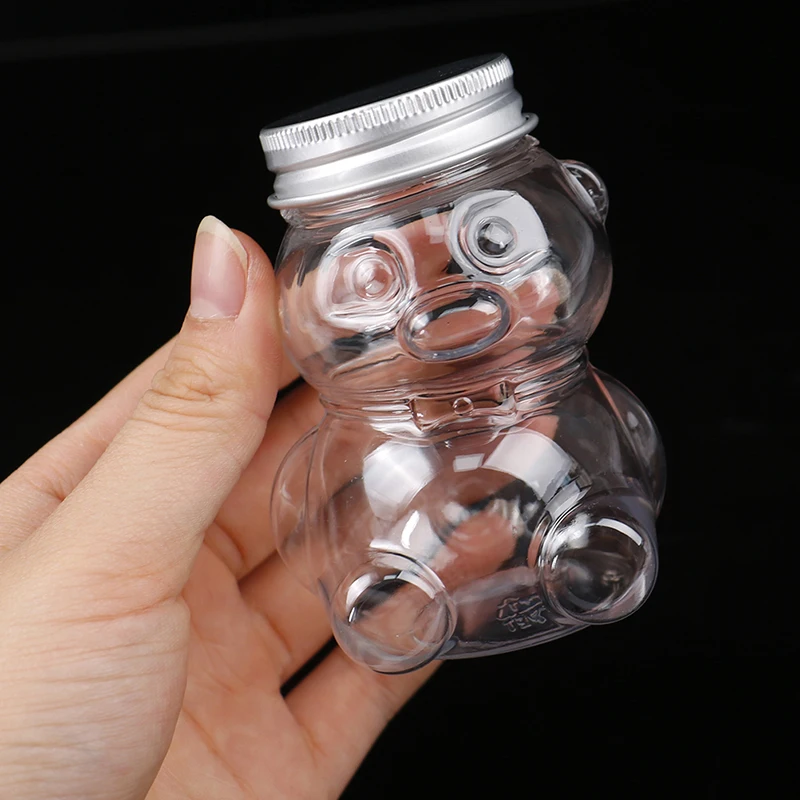 2Pcs Premium Vial Cute Bear Candy Sugar Snacks Storage Containers Bottle Plastic Bear Jar Food Honey Bottle for Kids Gift