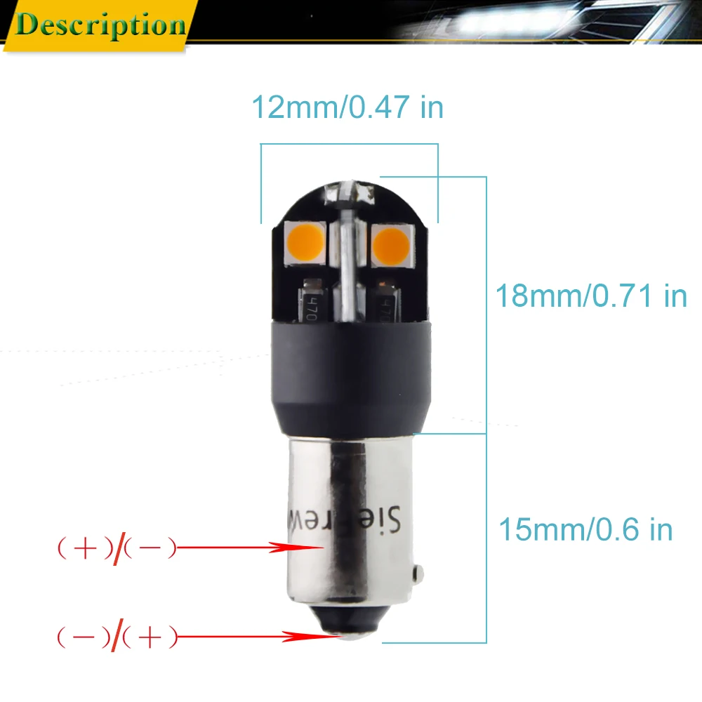 2x H21W BAY9S BA9S T4W BAX9S H6W BAW9S HY21W Canbus светодиодный Авто Обратный светильник лампа указателя поворота боковая Лампа Белый Янтарный 6 в, 12 В, 24 В постоянного тока