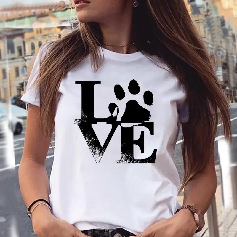 Women T-shirts Love Trend Style Dog Paw Cartoon Animal Pet 90s Summer Graphic Print Female Stylish T Top Shirt Girl Tee T-Shirt graphic tees