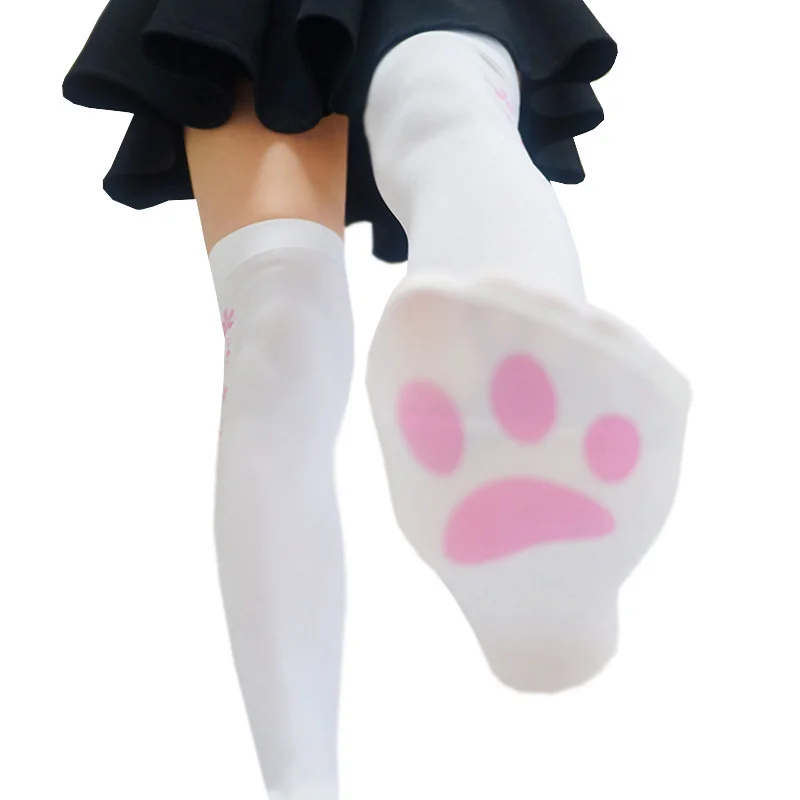 

Japanese Girls Pink Pattern Cute Cat Claw Printed Stockings Lolita Velvet Overknee Stockings Cosplay Sweet Overknee Stockings