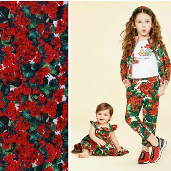 

Natural pure cotton poplin geranium printed fabric cloth 145 cm width parent-child clothing shirt sewing fabric for dress