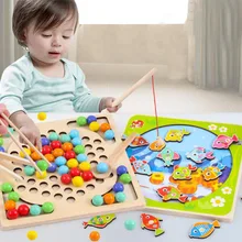 Развивающие игрушки, детская рыболовная игра, деревянные два в одном, учебные материалы для раннего ребенка, бусины, тренировка фокуса 1