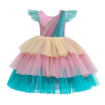 

2020 Evening Wedding Dresses Kids Princess Bridesmaid Pageant Tutu Dress Girls Sequin Patchwork Birthday Party Christmas Costume