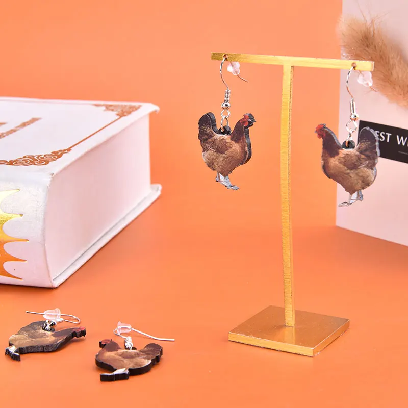 Акриловые цветочные серьги в виде курицы 2 шт. большие длинные висячие капли