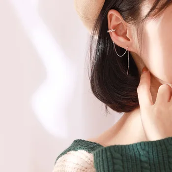 

925 Silver Earrings with Ornament's Elegant Wavy Hanging Earrings Ear Stud Long Zircon Earrings for Fashion Female Gifts