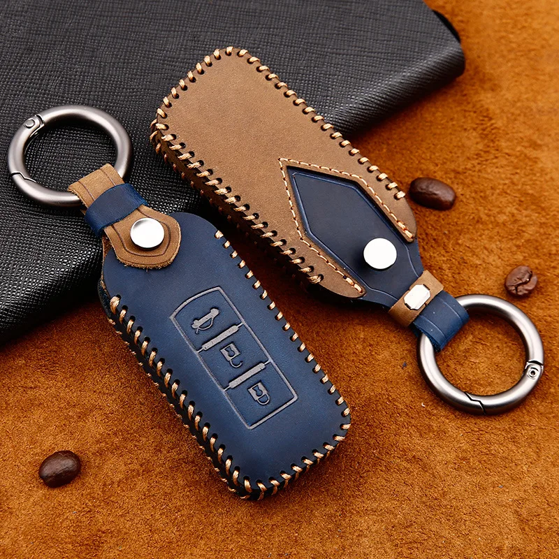Crazy Horse Leather Car Key Case Cover Bags for Mitsubishi Outlander Sport Pajero ASX Shogun Montero Lancer RVR Eclipse Cross | Автомобили