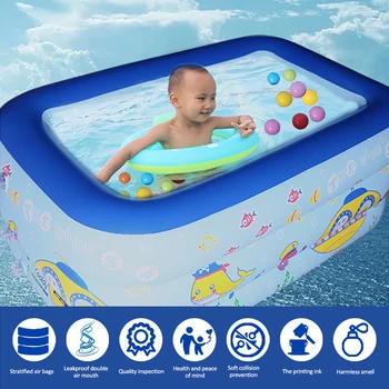 

130CM Kids Inflatable Pool Family Rectangular Inflatable Swimming Pool Bathing Tub Kids Indoor Outdoor Summer Swimming Pool