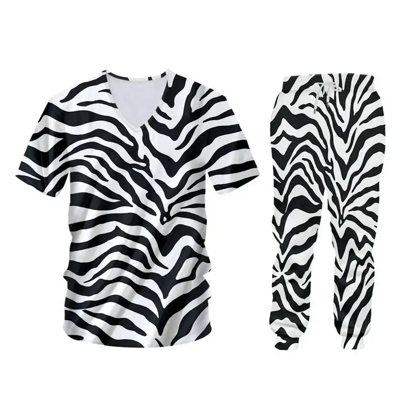 Custom Oversize S-6XL Men's Sets Luxury 3d Zebra Stripe Print Unisex Athletic Zipper Hoodies Jacket+Joggers Pants 2 Piece Set (34) - 副本