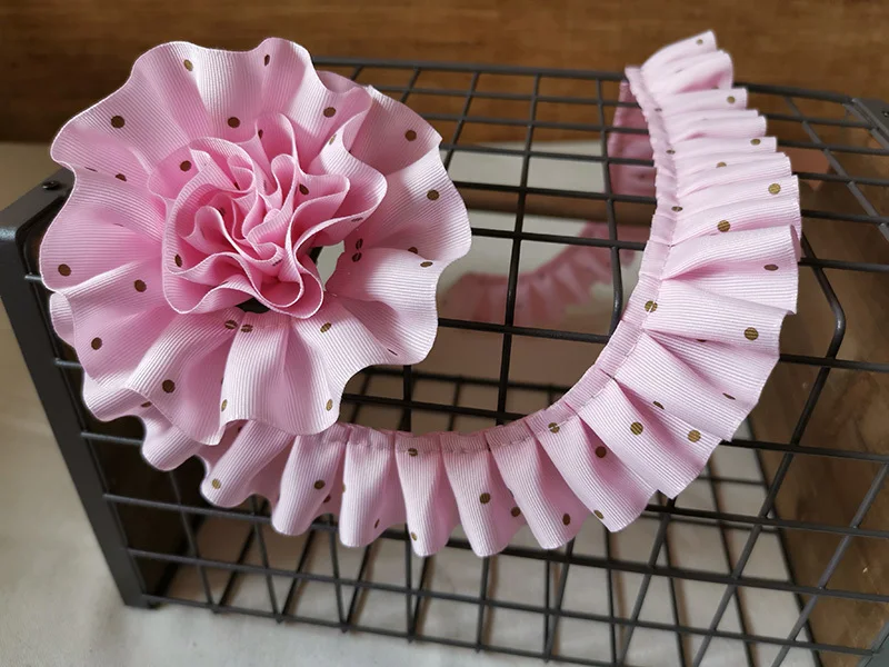 4cm Wide Romantic Folds Small Black Dot Chiffon Lace Fabric Decoration With Diy Doll Clothes Skirt Curtain Home Textile Sewing