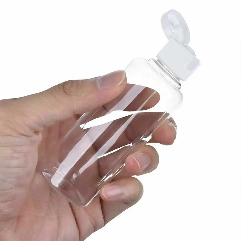 5x 100ml Plastic Clear Flip Bottles Travel Shampoo Lotion Cosmetic Container Clear White 100ml Plastic Clear Flip Bottles Kit
