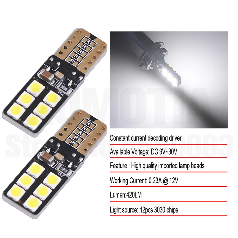 100x автомобиля T10 светодиодный 194 W5W CANBUS 420lm 12 Светодиодный 501 3030 SMD автоматического включения боковой номерной знак светильник Авто габаритный фонарь 9-30 в