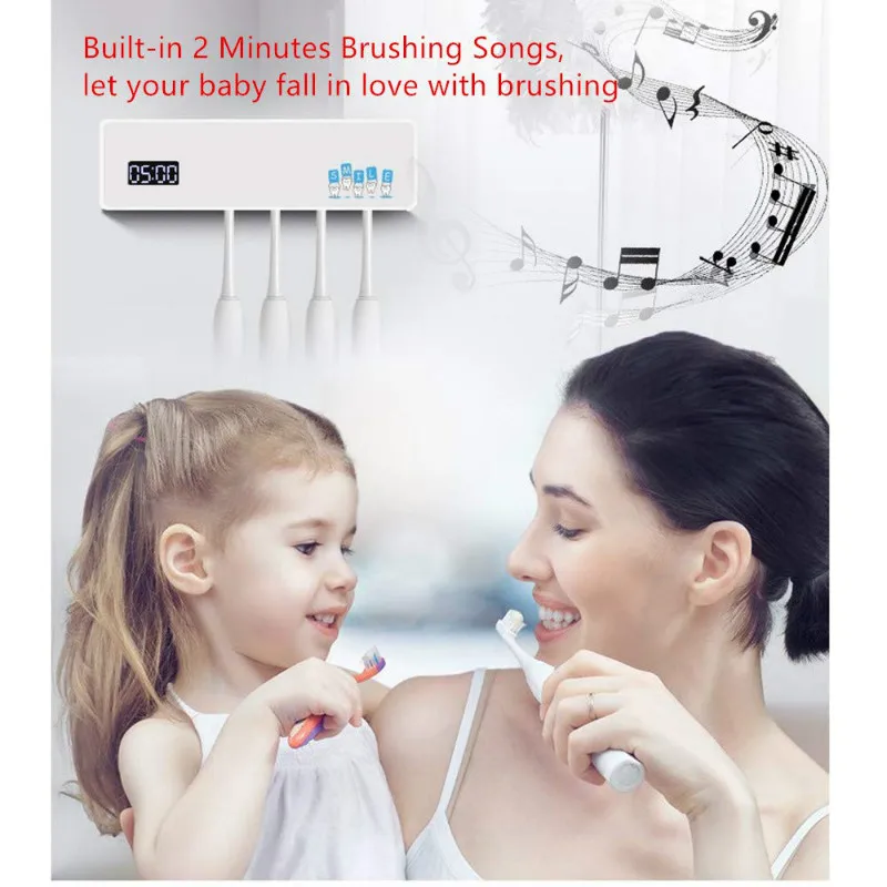 1Pc Electric Toothbrush UV Sterilizer Wall Holder 4 Brush Holder Toothpaste Dispenser Music Playback Bathroom Accessories Set