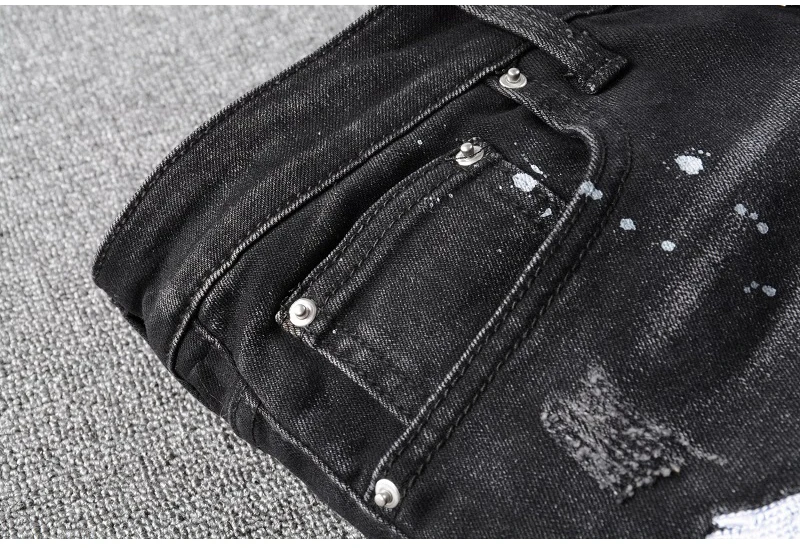 Sokotoo мужские черные вышитые птицы окрашенные рваные джинсы Уличная дырки лоскутное стрейч джинсовые брюки