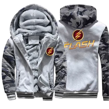 

TV Show The Flash Logo Print Barry Allen Camouflage Hoodies Men 2019 Winter Warm Thick Jackets Fleece Men's Fashion Streetwear