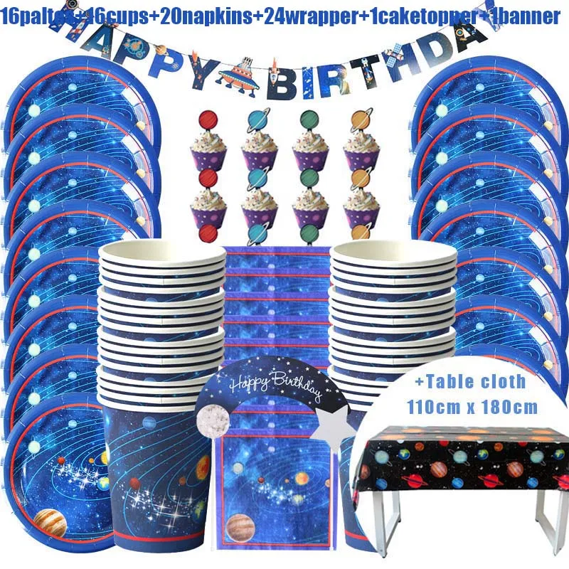 A add tablecloth Космические вечерние 78 шт одноразовая посуда НЛО набор баннеров Галактика/Солнечная система тематические праздничные Детские День рождения, детский душ украшения - Цвет: A add tablecloth