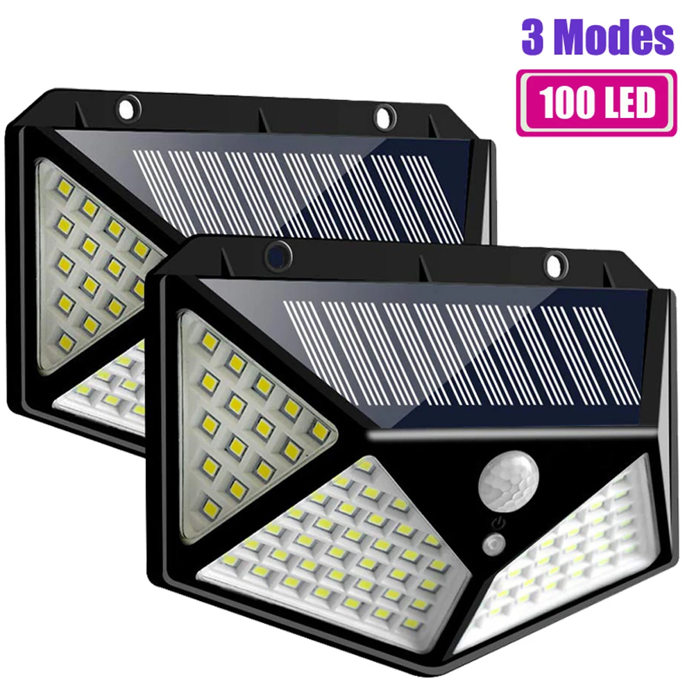 100 LED Solar Light 3 Modes Power IP65 Outdoor Pathway Lamp PIR Motion Sensor Waterproof Energy Saving Garden Solar Lamp