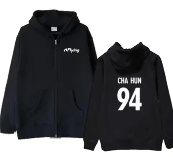 

Kpop nflying yaho concert same member name printing zipper hoodie jacket unisex fleece black zipper sweatshirt