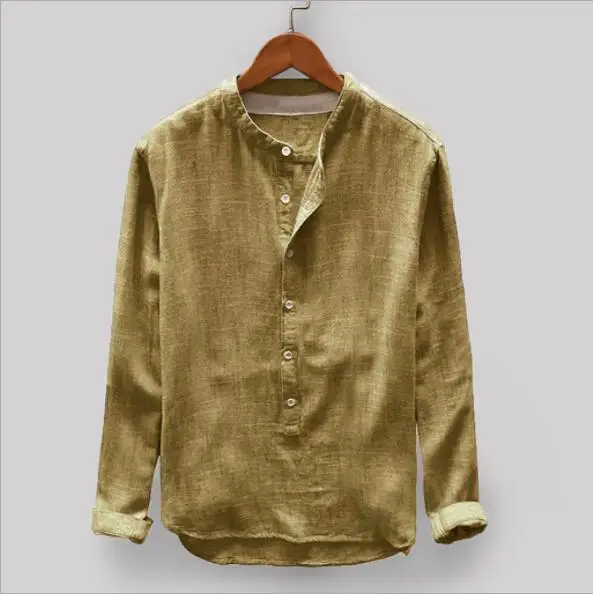 Yellow Новая мужская повседневная хлопковая рубашка с длинными рукавами, Европейская и американская рубашка - Цвет: Yellow