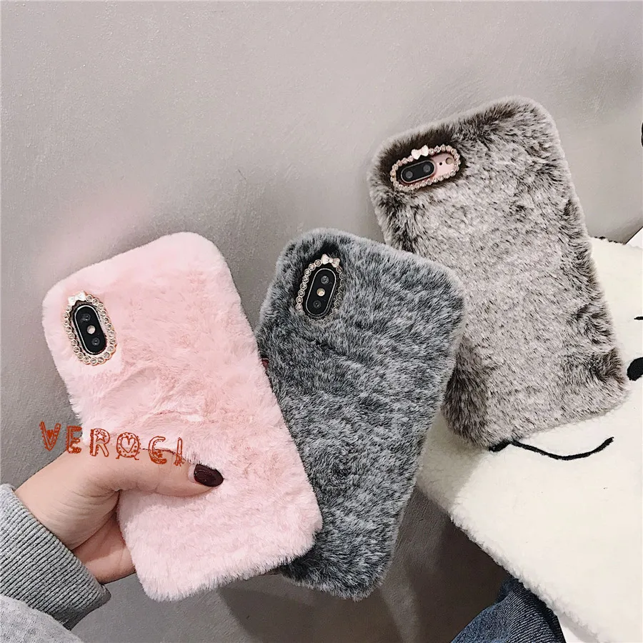 Rabbit Fluffy Fur Case for Moto One Power Vision Action Pro Zoom Macor G7 G8 Plus P30 Play Note Warm Soft Cover | Мобильные телефоны