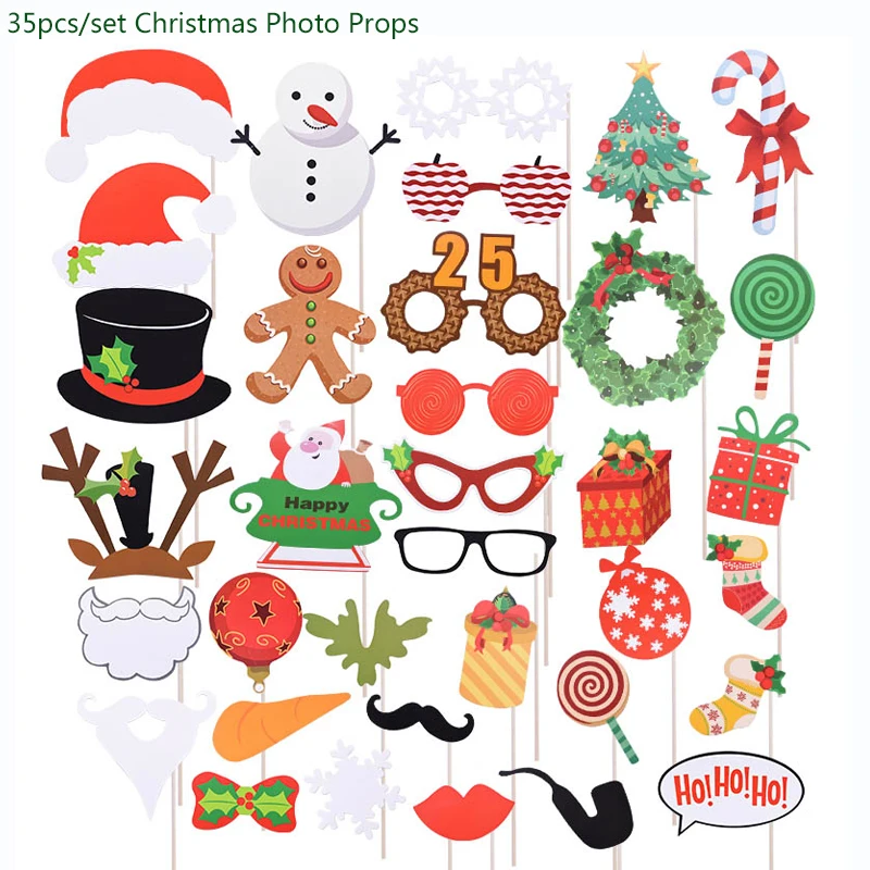 Украшения для рождественской вечеринки, Рождественский латексный бумажный шарик, баннеры, сделай сам, праздничные вечерние принадлежности, рождественские украшения для дома - Цвет: 35pcs Photo props
