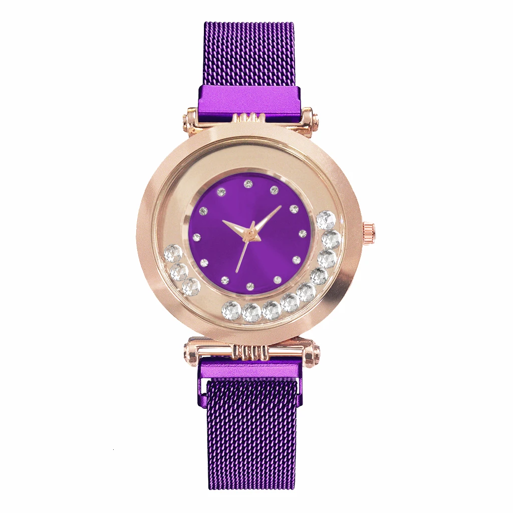 Для женщин магнитная пряжка звездное небо Алмазный часы роскошные дамы нержавеющая сталь кварцевые часы Relogio Feminino - Цвет: purple