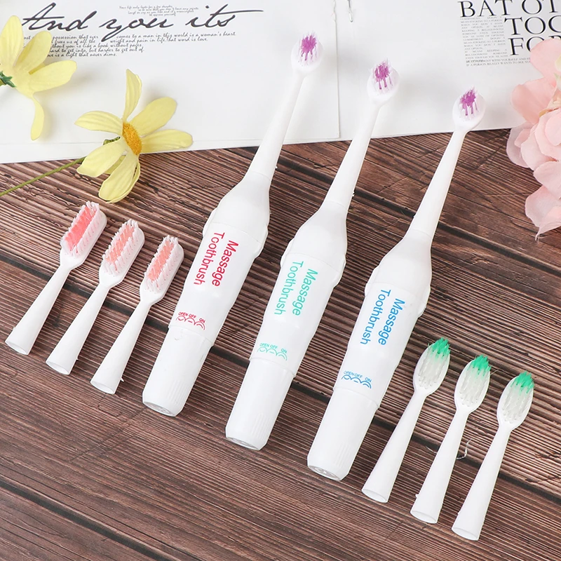 Электрическая зубная щетка с 2 головками на батарейках для гигиены полости рта