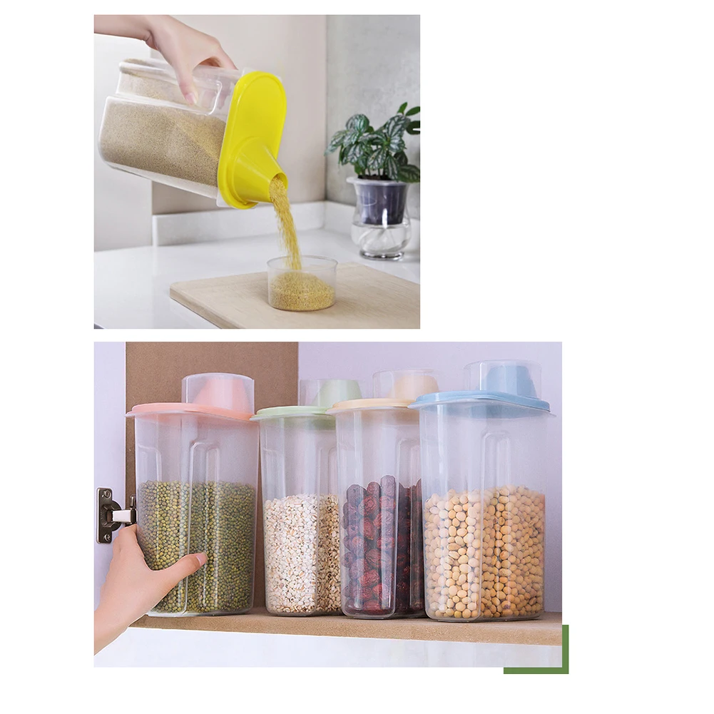 Ehombuy Sealed Grain Storage Tank with Cover Transparent Plastic Sealed Can Simple 2 sizes Modern Kitchen Storage 4 Colors