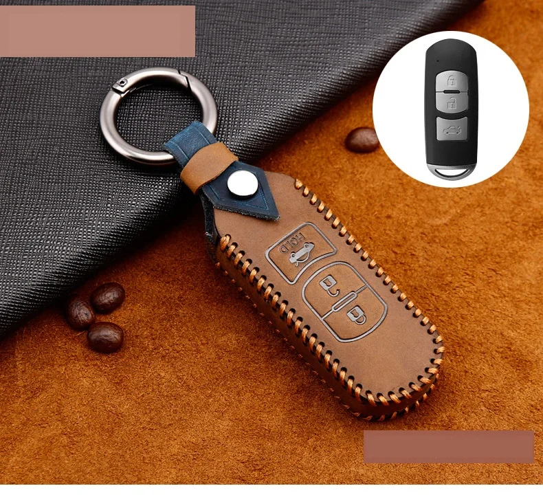 3button brown Обувь ручной работы из натуральной кожи чехол для автомобильного смарт-ключа с откидной крышкой для Mazda 3 6 CX-3 CX-4 CX-5 CX7 CX-9 RX8 Axela ATENZA - Название цвета: 3button brown