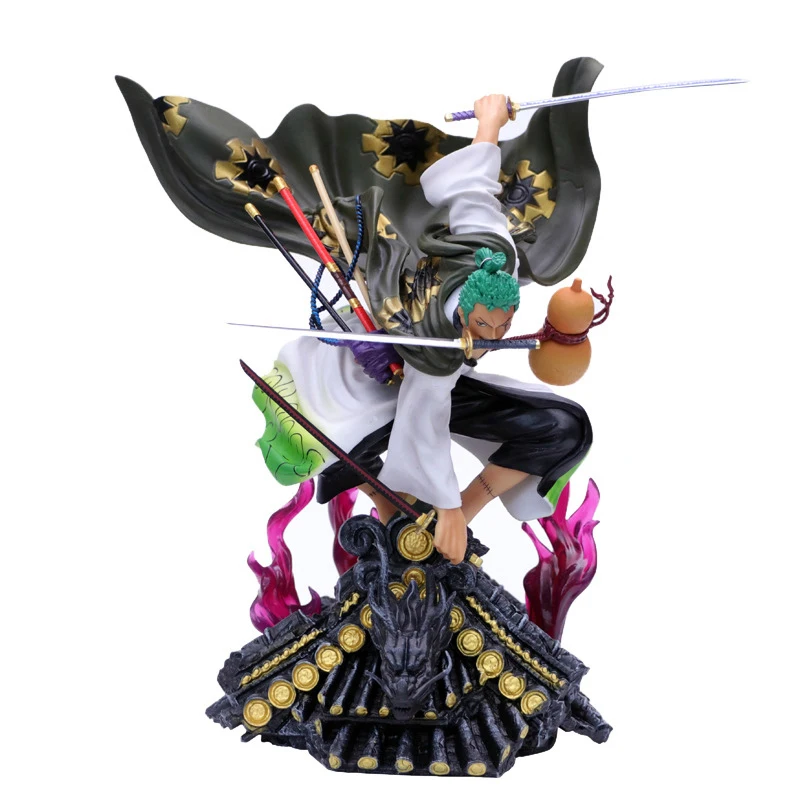 

36cm/28cm Roronoa Zoro Anime One Piece Collectible Action Figure Wano Country Three Swords Kimono on Roof Big Model Figurine