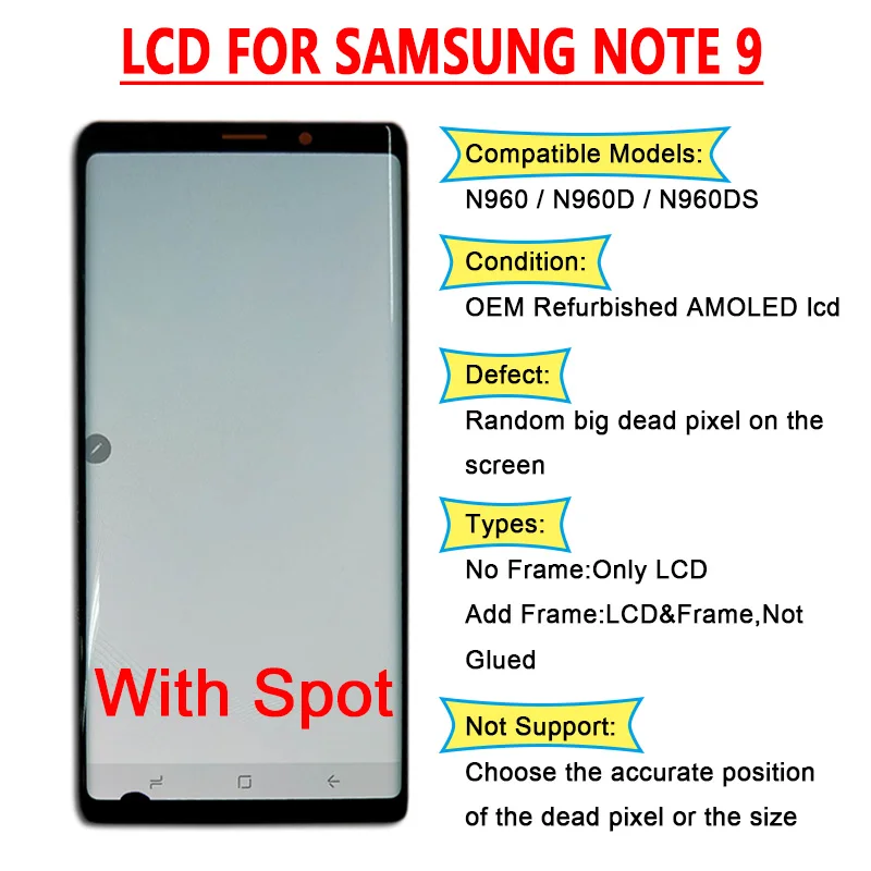 Супер AMOLED 6,4 ''ЖК-дисплей с рамкой для SAMSUNG GALAXY Note 9 Note9 N960D N960F дисплей с большой точкой+ сенсорный экран дигитайзер