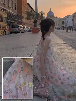 

sweet style mul-ti color sequins embroidered net lace fabric african lace nigeria tulle net fabric with sequins for dress