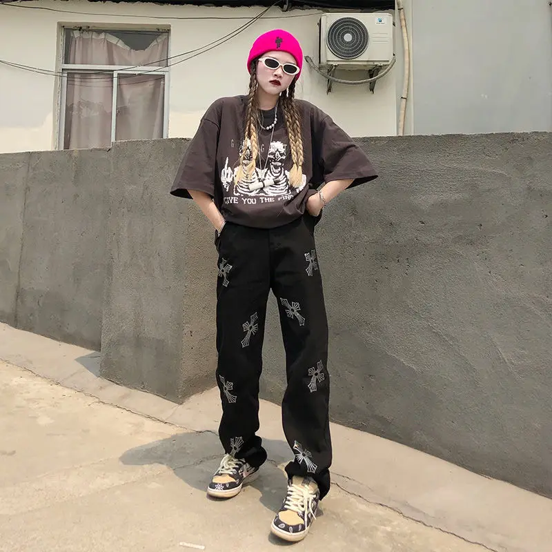 Rhinestone Cross Jeans Men and Women 