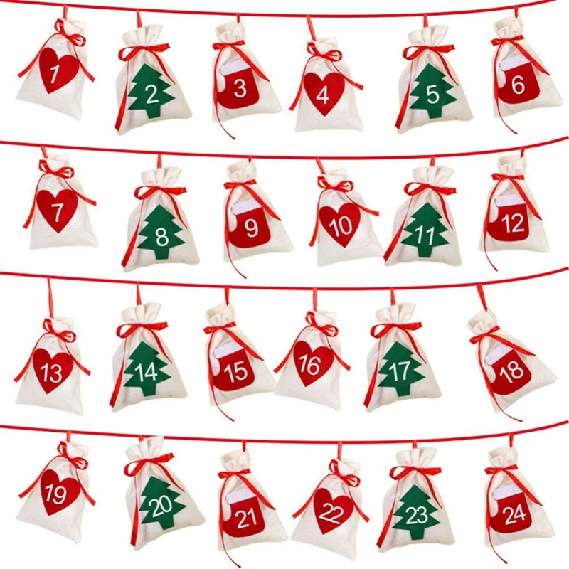 

Our Warm Christmas Advent Calendar 11x16cm Gift Bag DIY Felt Countdown Calendar Garland Date 1-24 1-7 New Year Christmas Decor