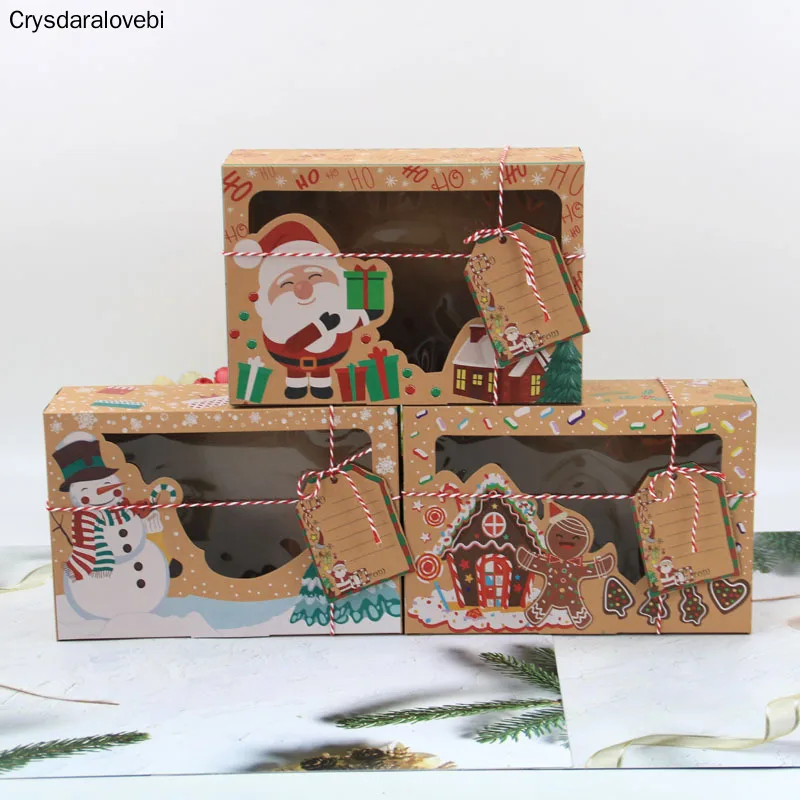 

15pcs Paper Gift Boxes Christmas Present Muffin Snacks Packaging Box Paper Xmas Snowman Santa Claus Box with Greeting Card